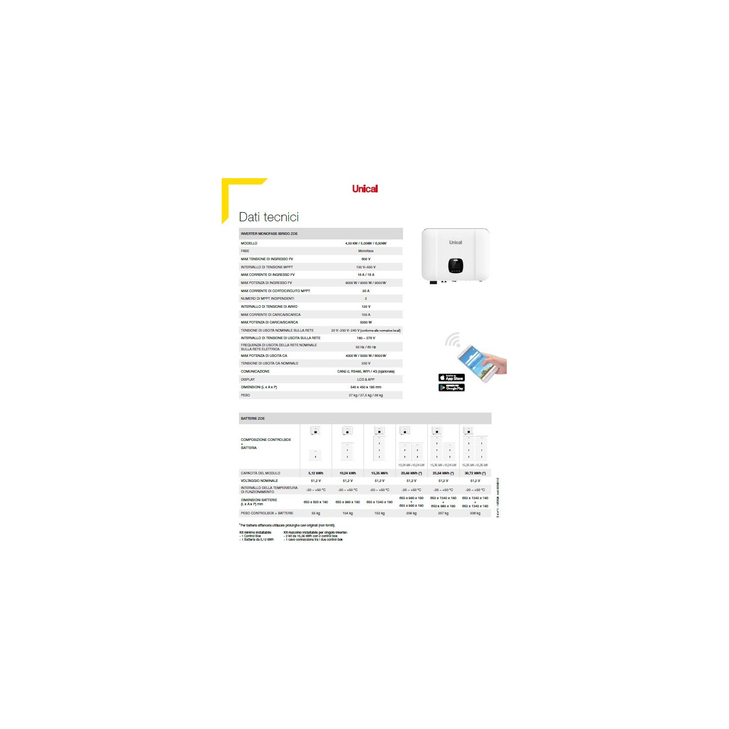 UNICAL ZOE Sistema di Accumulo Domestico Monofase Componibile - 6KW - 10 KWh A